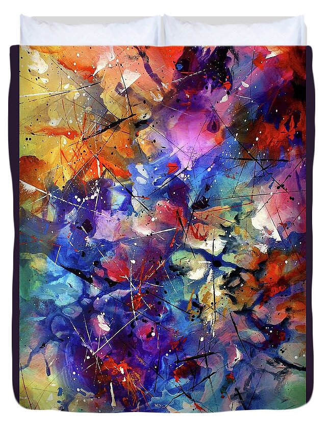 Bright Duvet Cover featuring the painting 'exodus' by Michael Lang