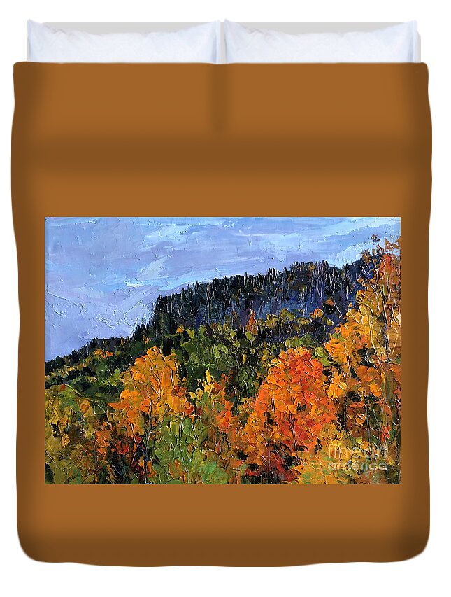 On The Top Duvet Cover featuring the painting Fall #1 by Jieming Wang