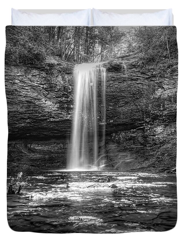 Cherokee Duvet Cover featuring the photograph Falling into Autumn Pools in Black and White #1 by Debra and Dave Vanderlaan