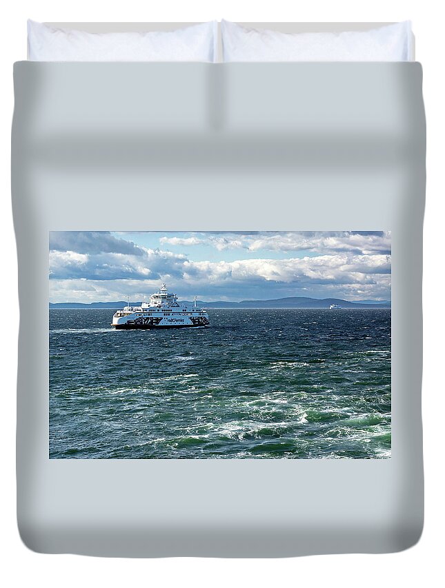 Alex Lyubar Duvet Cover featuring the photograph Ferry in The Strait of Georgia #2 by Alex Lyubar