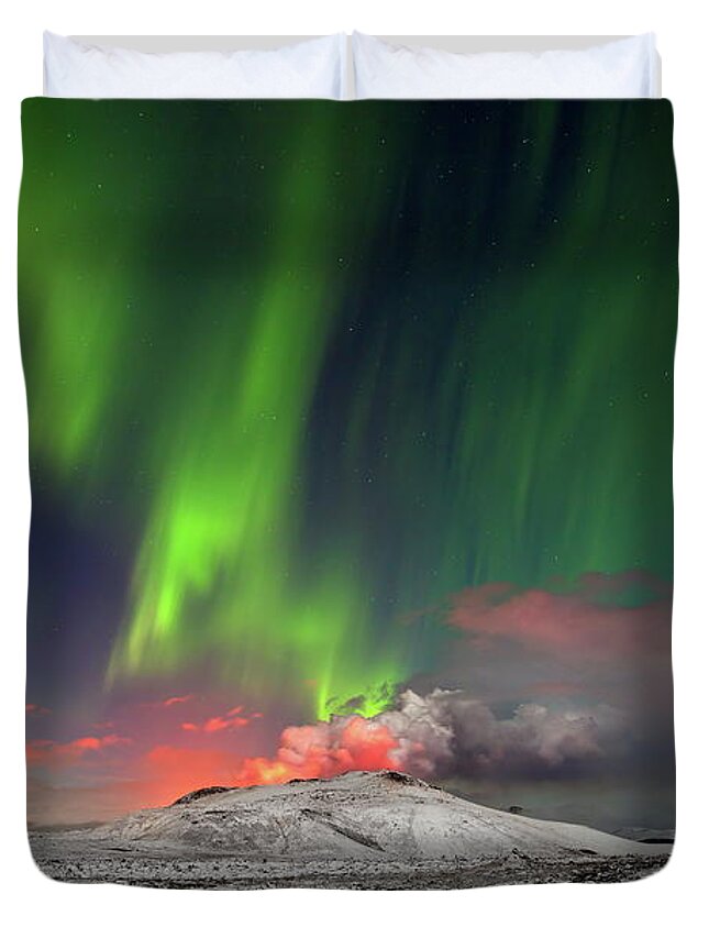 Iceland Duvet Cover featuring the photograph Fire and light #2 by Christopher Mathews