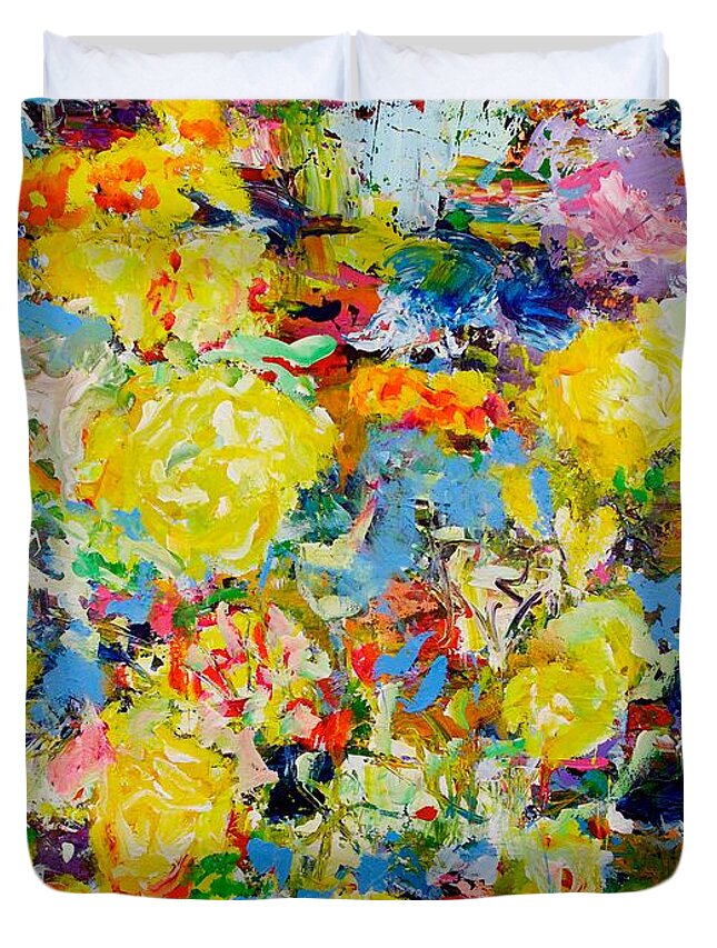 Flowers Duvet Cover featuring the painting Flower Bed #1 by Allan P Friedlander