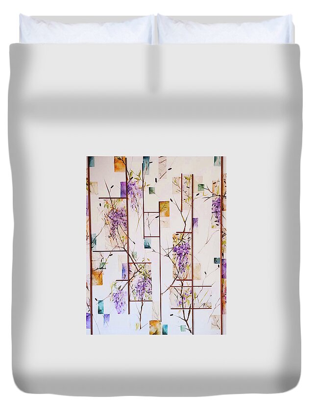 Wisteria Duvet Cover featuring the painting Flowering wisteria II by Carolina Prieto Moreno