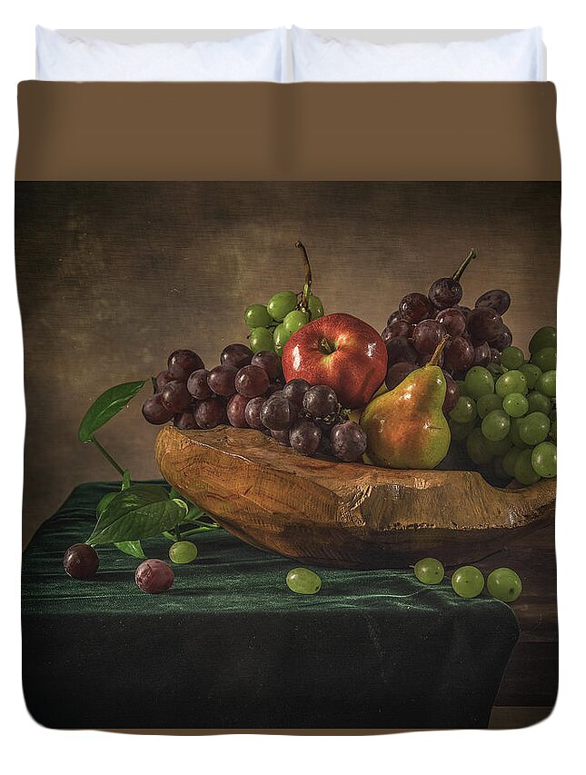 Still Life Duvet Cover featuring the pyrography Fruits by Anna Rumiantseva