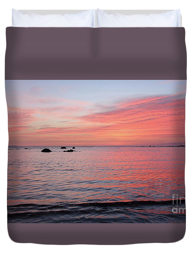 Sunset Furbo Galway Ireland Wildatlanticway Photography Galway-bay Clouds Sky Ocean Beach Prints Duvet Cover featuring the photograph Furbo beach sunset #1 by Peter Skelton