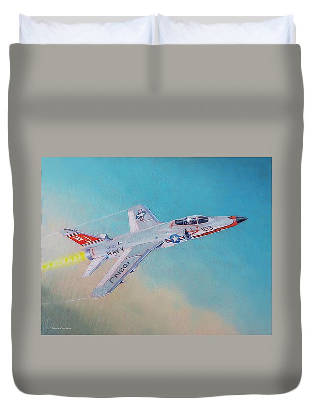 Aviation Duvet Cover featuring the painting Grumman F11F Tiger #1 by Douglas Castleman