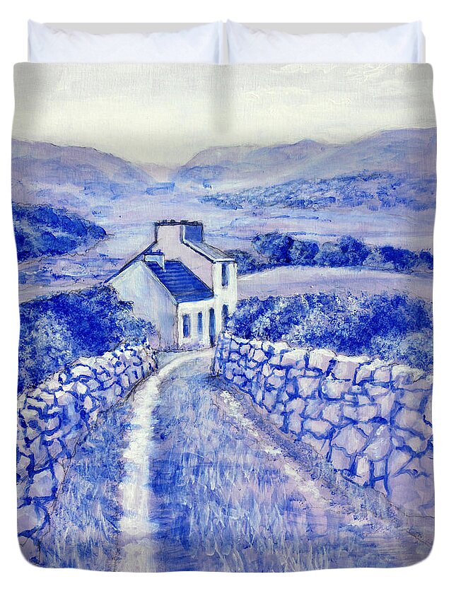 Irish Cottage Duvet Cover featuring the drawing Highland Fling #1 by David Zimmerman