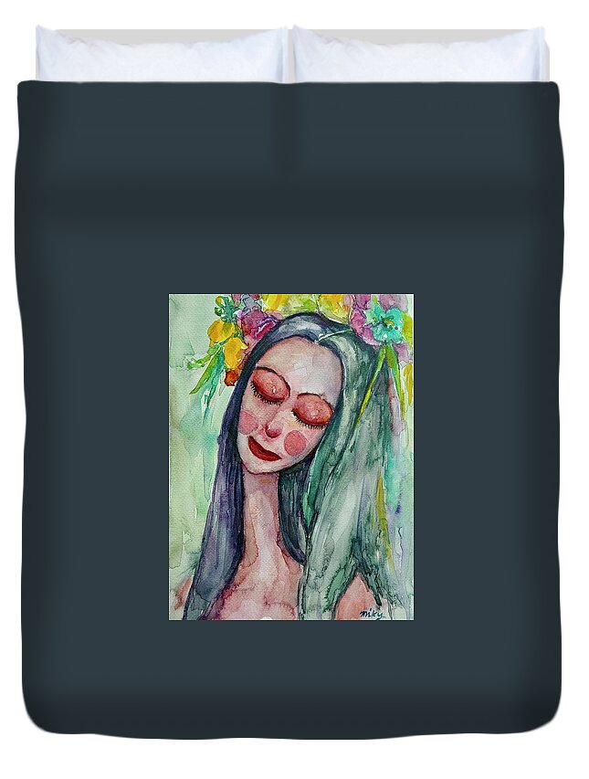 Dreamy Girl Duvet Cover featuring the painting In the Dream #1 by Mikyong Rodgers