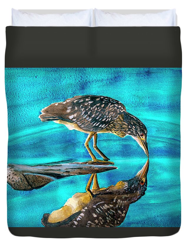 Heron Duvet Cover featuring the photograph Juvenile Black Crowned Night Heron by Rick Mosher