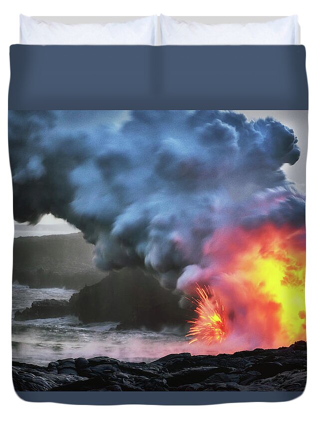 Lava Duvet Cover featuring the photograph Lava Explosion #1 by Christopher Johnson