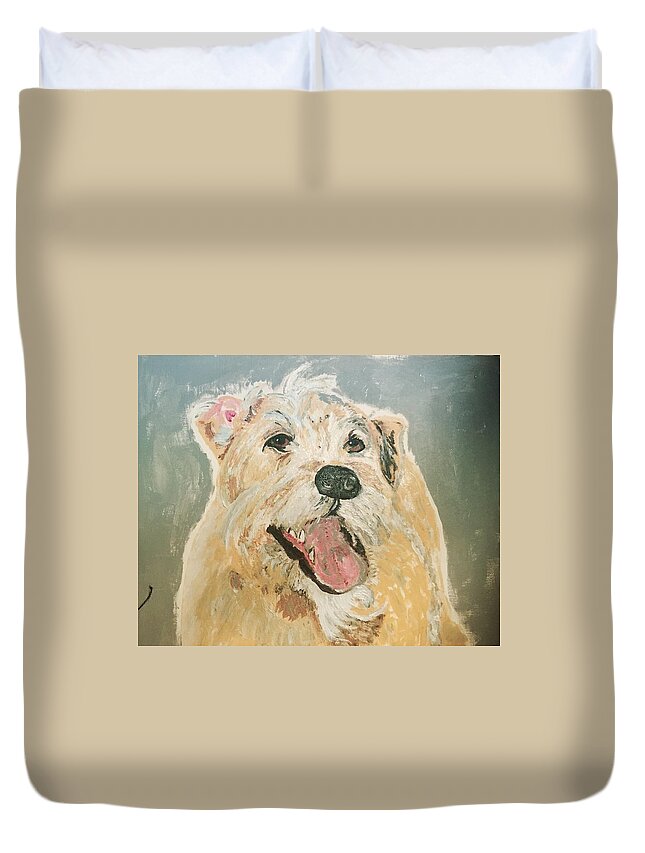 Dog Duvet Cover featuring the painting Rescue Dog From Mexico by Melody Fowler