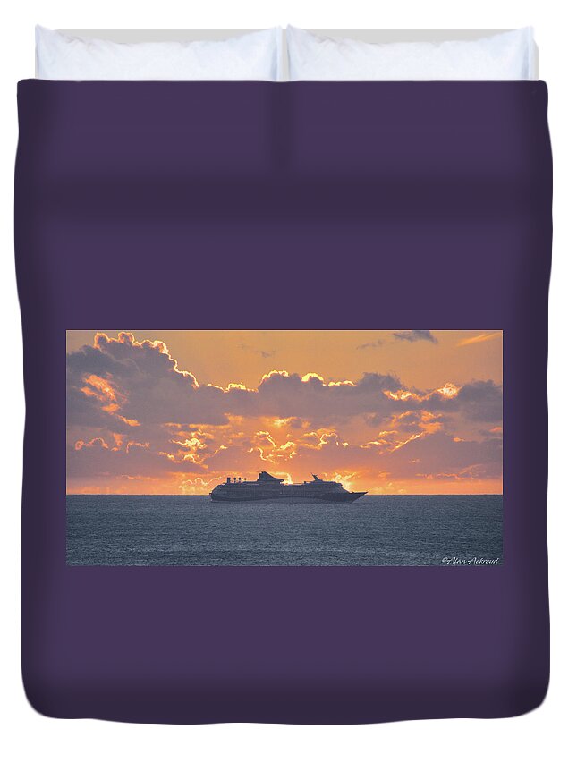Cruise Ship Duvet Cover featuring the photograph Liner at the Gates of Dawn by Alan Ackroyd