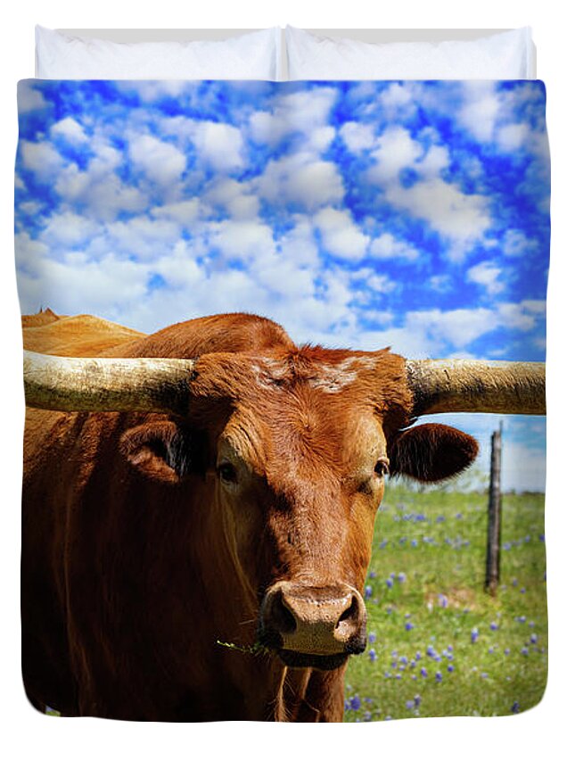 African Breed Duvet Cover featuring the photograph Longhorns #1 by Raul Rodriguez