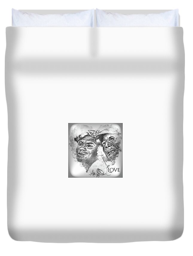  Duvet Cover featuring the drawing Love by Angie ONeal