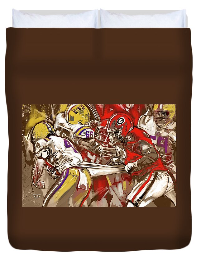  Duvet Cover featuring the painting Lsu Football Frawl #1 by John Gholson