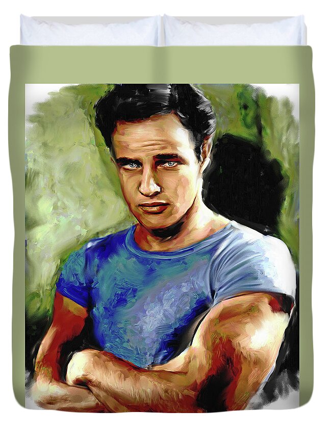 Marlon Duvet Cover featuring the painting Marlon Brando by Stars on Art