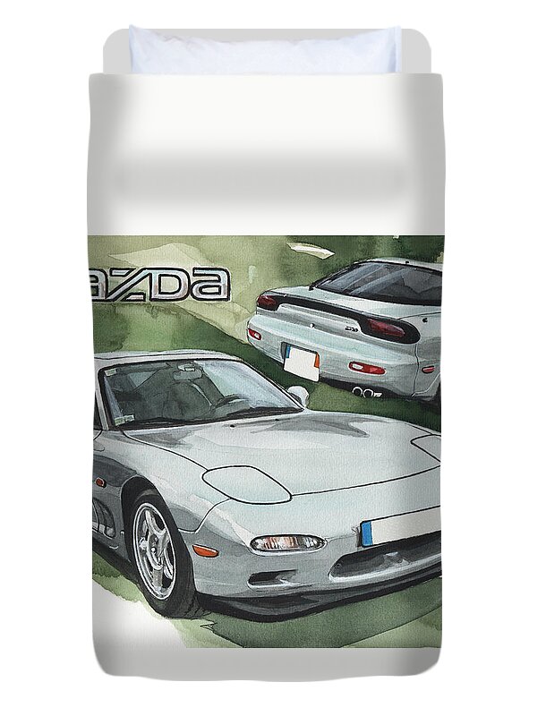 Mazda Duvet Cover featuring the painting Mazda RX-7 by Yoshiharu Miyakawa