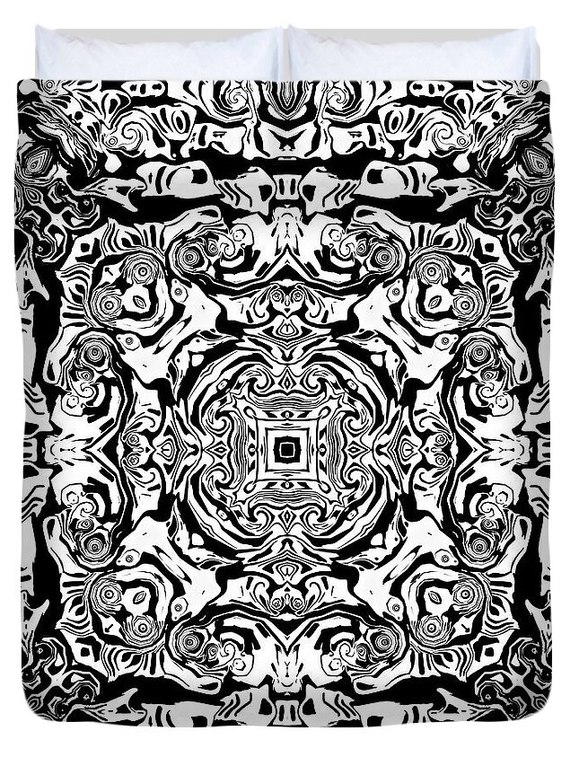 Mandala Duvet Cover featuring the digital art Monotone Mandala #1 by Phil Perkins