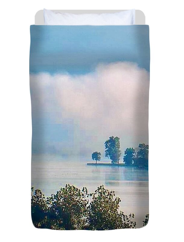 Lake Chautauqua Ny John Anderson Duvet Cover featuring the photograph Morning Mist #1 by John Anderson