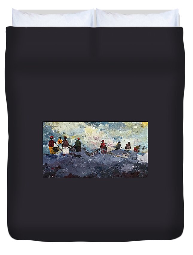 African Art Duvet Cover featuring the painting Morning Tide by Tarizai Munsvhenga