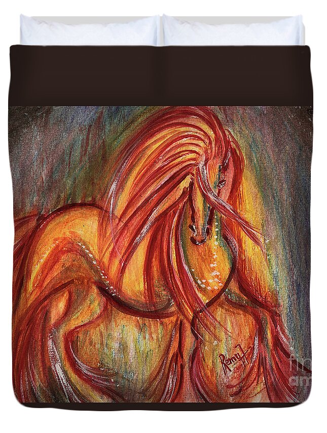 Horse Painting Duvet Cover featuring the painting Mystic Horse #1 by Remy Francis
