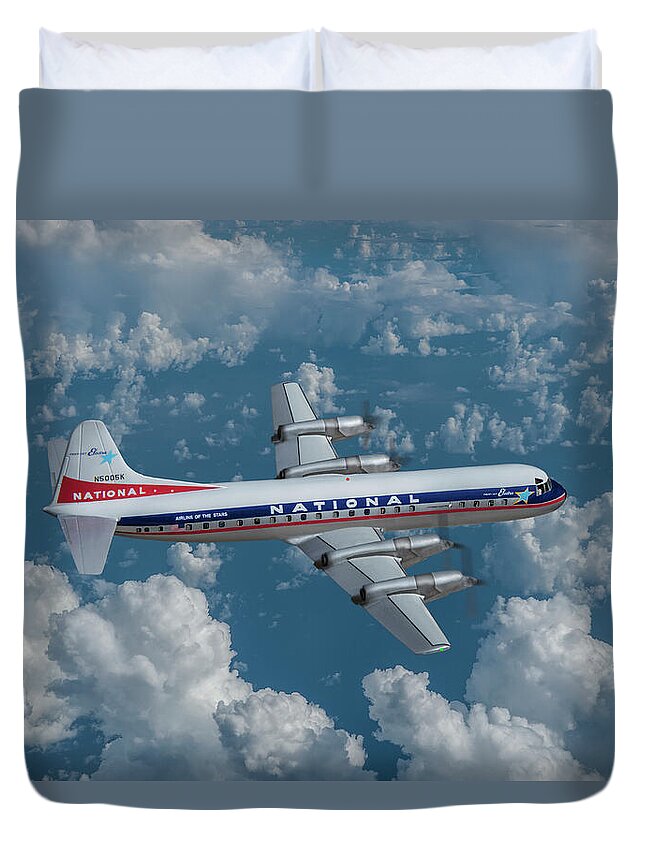 National Airlines Duvet Cover featuring the digital art National Airlines Lockheed Electra by Erik Simonsen
