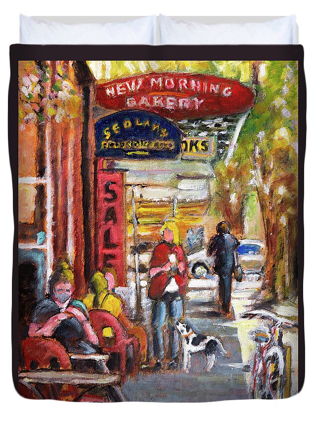 New Morning Bakery Duvet Cover featuring the painting New Morning Bakery #1 by Mike Bergen