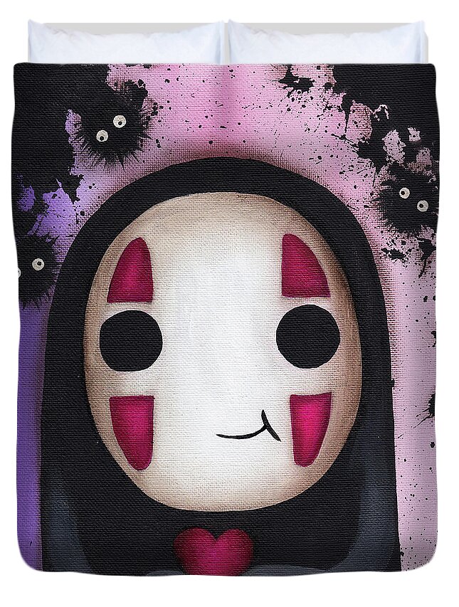 No Face Duvet Cover featuring the painting No Face with a heart by Abril Andrade