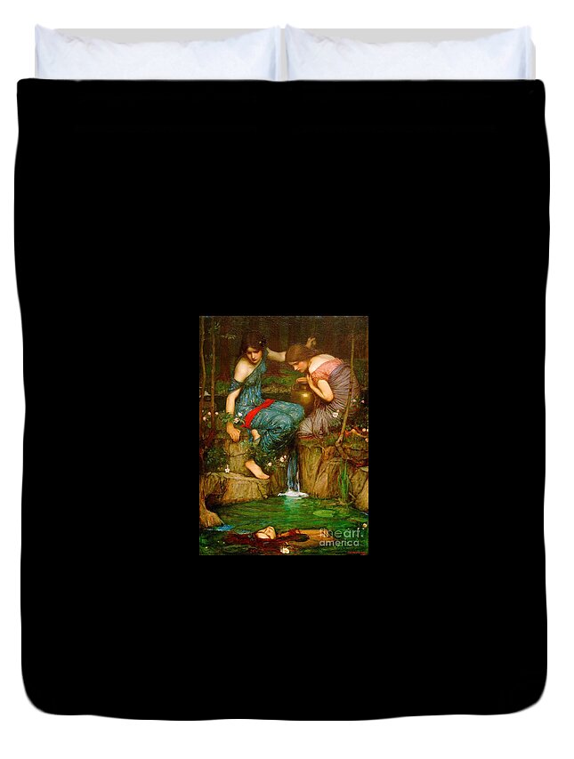 John William Waterhouse Duvet Cover featuring the painting Nymphs Finding the Head of Orpheus - 1905 by John William Waterhouse