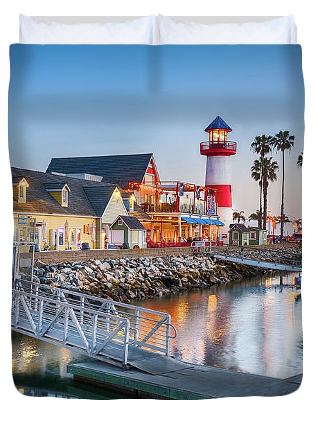California Duvet Cover featuring the photograph Oceanside Harbor Village at Dusk by David Levin