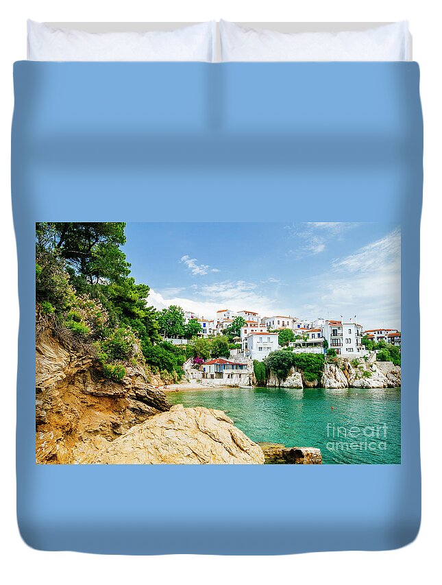 Skiathos Duvet Cover featuring the photograph Old town view of Skiathos island, Sporades, Greece #1 by Jelena Jovanovic