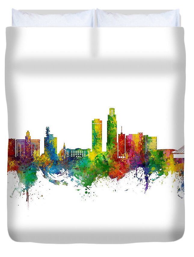 Omaha Duvet Cover featuring the digital art Omaha Nebraska Skyline by Michael Tompsett