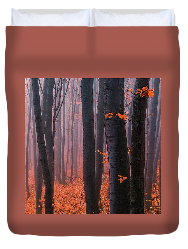 Mountain Duvet Cover featuring the photograph Orange Wood by Evgeni Dinev
