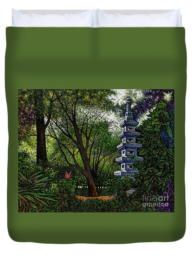 Pagoda Duvet Cover featuring the painting Pagoda #1 by Michael Frank