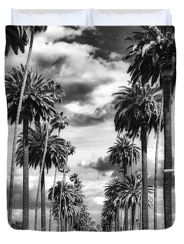 Palm Trees Duvet Cover featuring the photograph Palm Tree Lined Street - Beverly Hills #1 by Mountain Dreams