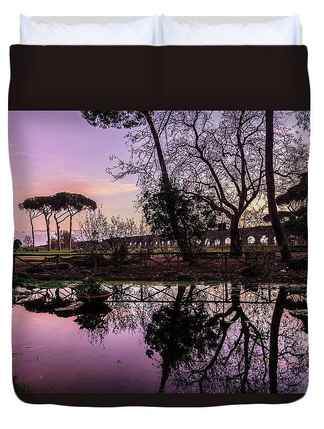 Acquedotti Duvet Cover featuring the photograph Parco degli Acquedotti at sunset in Rome, Italy #1 by Fabiano Di Paolo