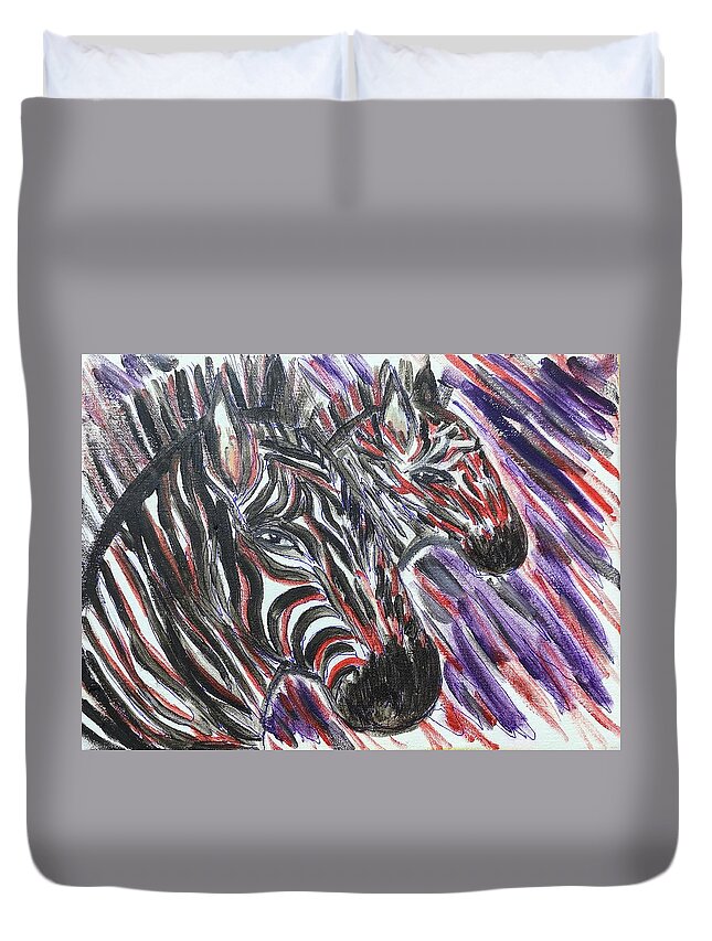 Oil Duvet Cover featuring the painting Zebras in abstract by Lisa Koyle