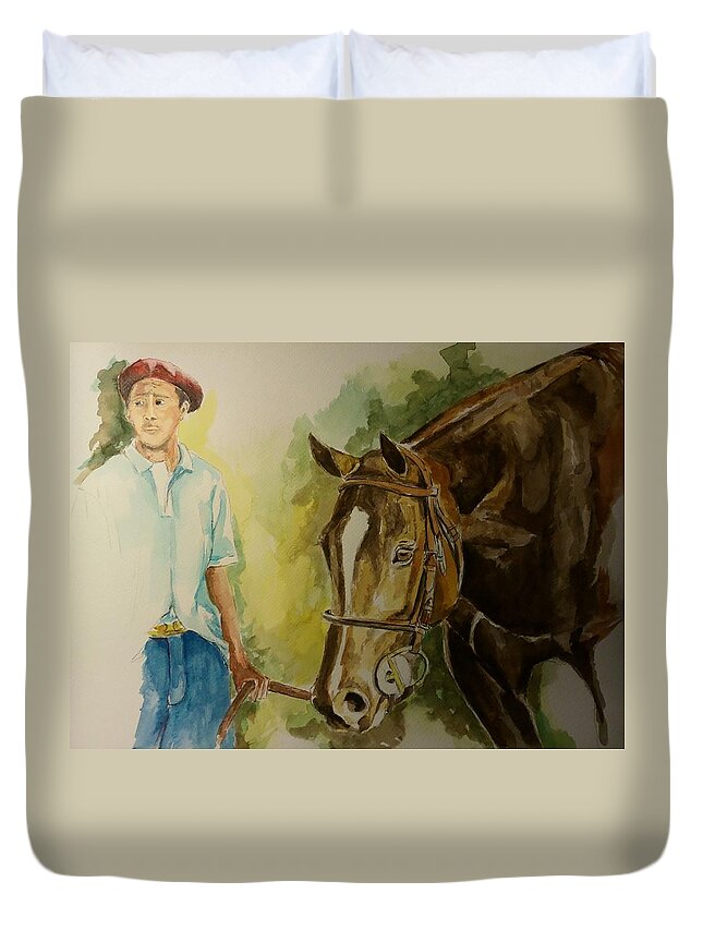 Polo Duvet Cover featuring the painting Petisero #1 by Carlos Jose Barbieri