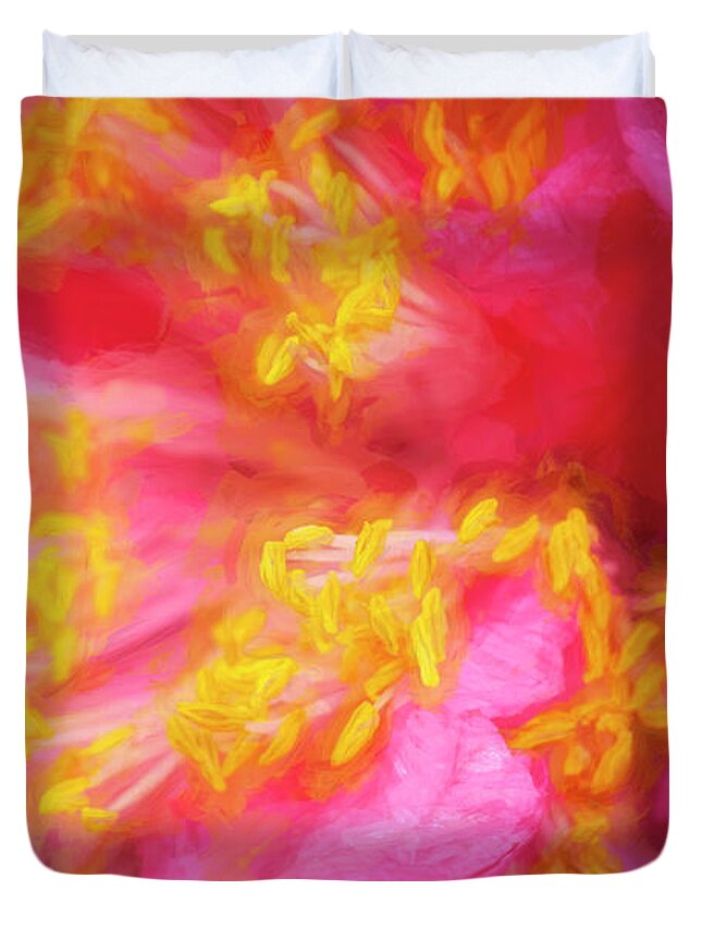 Camellia Abstract Duvet Cover featuring the photograph Pink Camellias Japonica Abstract X104 #2 by Rich Franco