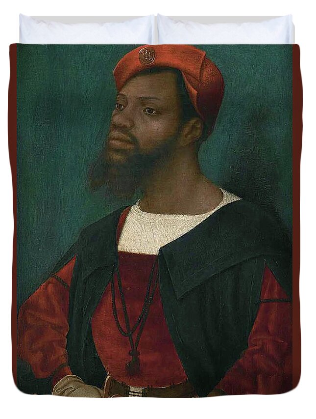 Jan Mostaert Duvet Cover featuring the painting Portrait of an African Man #2 by Jan Mostaert