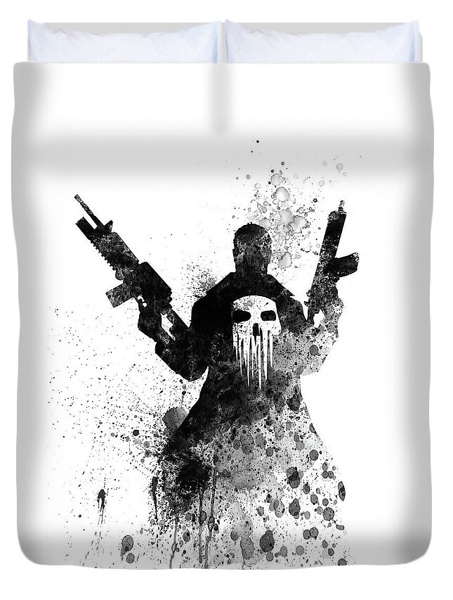 Punisher Duvet Cover featuring the mixed media Punisher Watercolor by Naxart Studio