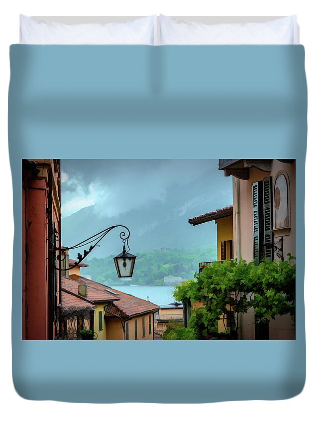 Bellagio Duvet Cover featuring the photograph Rainy Day in Bellagio #1 by Douglas Wielfaert