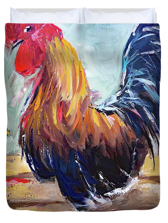 Rooster Duvet Cover featuring the painting Randy Rooster by Roxy Rich