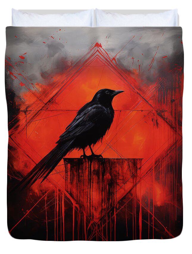 Edgar Allan Poe Duvet Cover featuring the painting Raven's Haunting Ballad #1 by Lourry Legarde