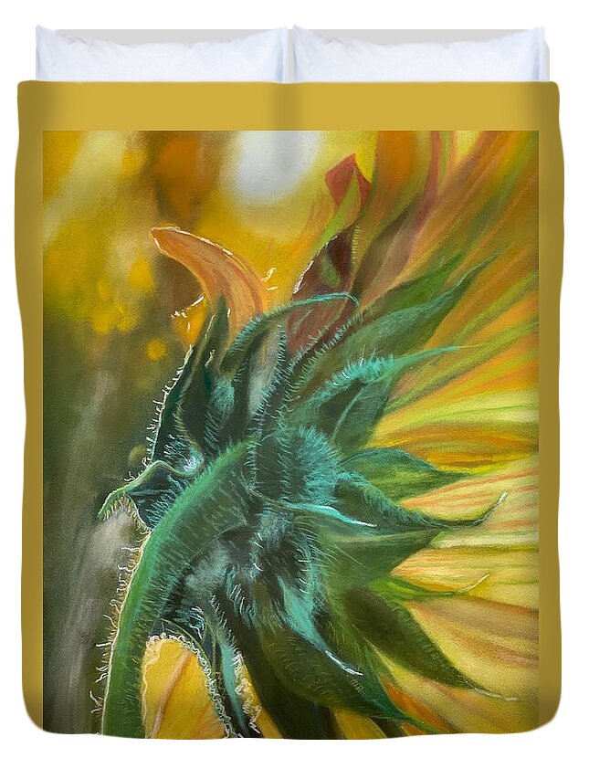 Sunrays Duvet Cover featuring the painting Reaching for the Sun by Juliette Becker
