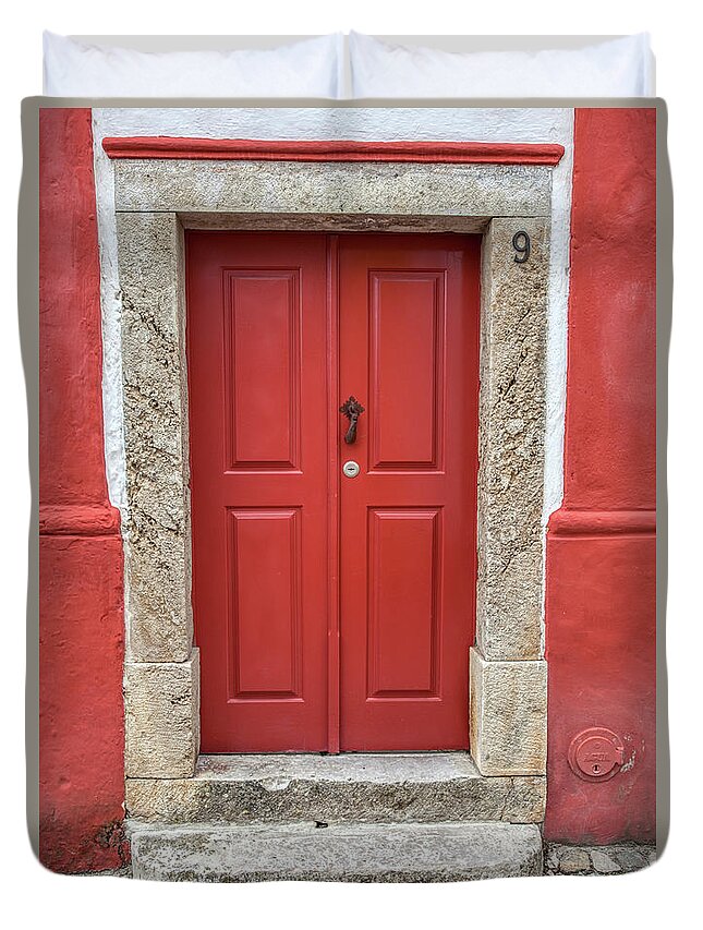 Obidos Duvet Cover featuring the photograph Red Door Nine of Obidos by David Letts