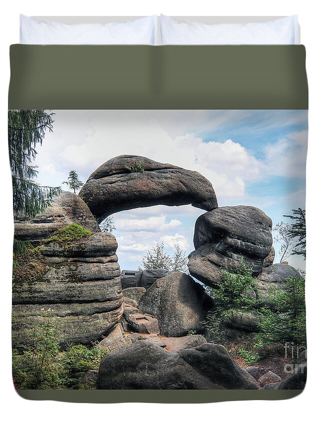 Rock Duvet Cover featuring the photograph Rock Gate in the nature reserve Broumov Walls #1 by Michal Boubin