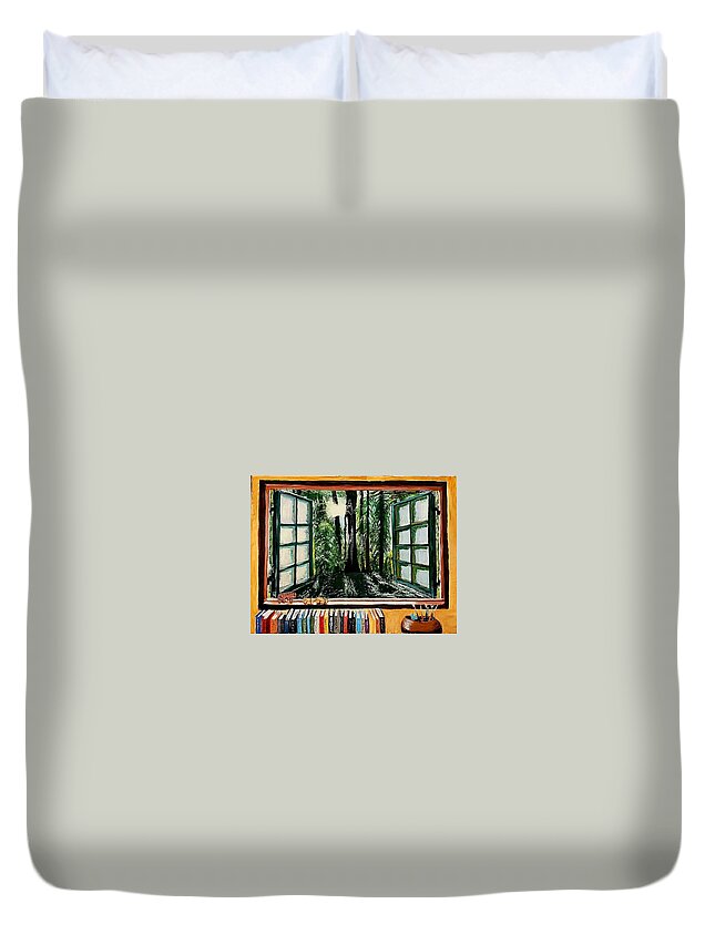 Window Duvet Cover featuring the painting Room with a View by Amy Kuenzie