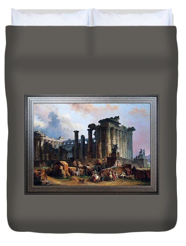 Ruins Of A Doric Temple Duvet Cover featuring the painting Ruins of a Doric Temple by Hubert Robert by Rolando Burbon
