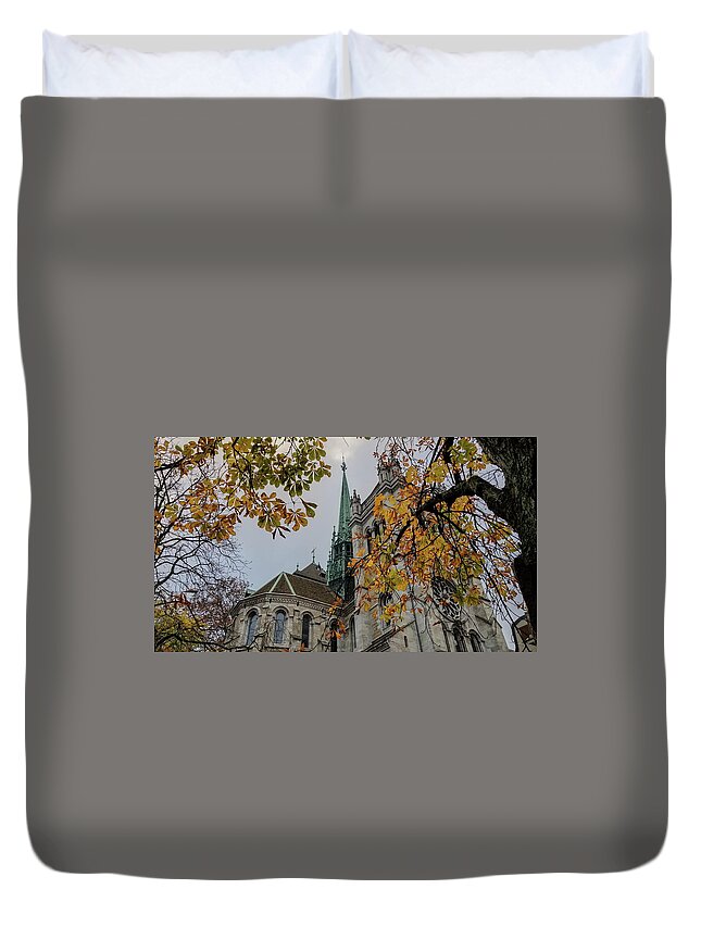 Saint-pierre Duvet Cover featuring the photograph Saint-Pierre cathedral in Geneva, Switzerland, HDR #1 by Elenarts - Elena Duvernay photo